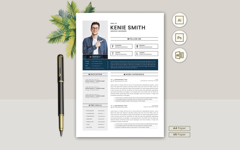 Kenie Smith Job Hunting Resume CV Template Resume Template