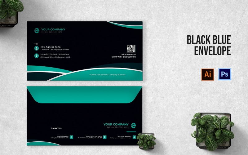 Black Blue Envelope Template Corporate Identity