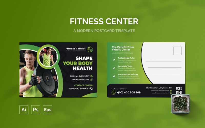Fitness Center Post Card Template Corporate Identity