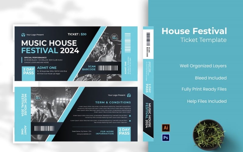 House Festival Ticket Template Corporate Identity