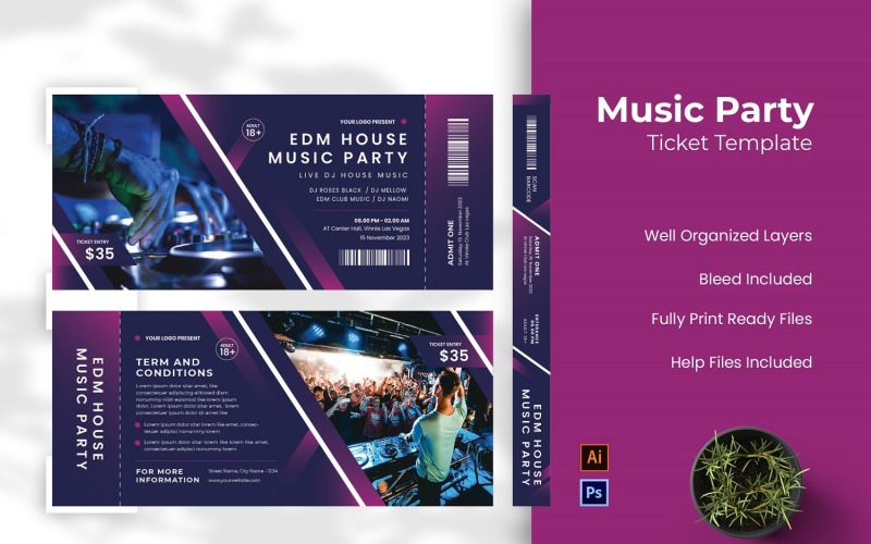 Music Party Ticket Template Corporate Identity