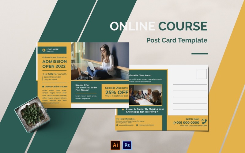 Online Course Post Card Template Corporate Identity