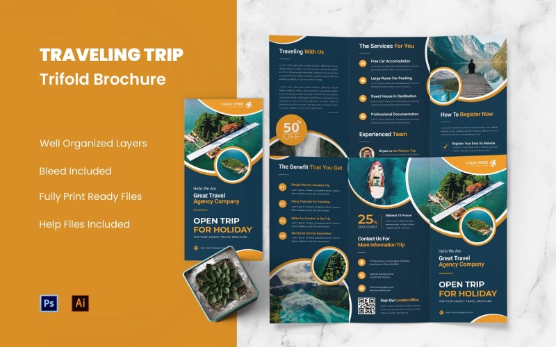 Traveling Trip Trifold Brochure Corporate Identity