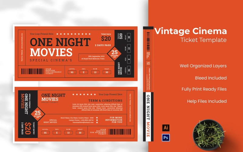 Vintage Cinema Ticket Template Corporate Identity