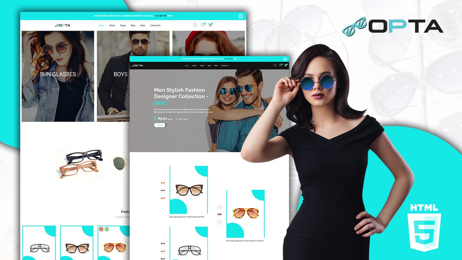 Modello di sito web del negozio di occhiali da vista multiuso Opta