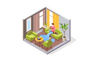 Knitting Isometric Composition 201030130 Vector Illustration Concept