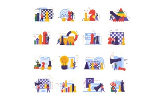 Business Chess Strategy Flat Icons 210140209 Vector Illustration Concept
