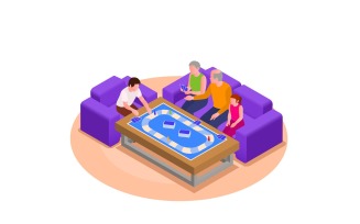 Grandfather And Grandmother With Grandchildren Isometric 210120119 Vector Illustration Concept
