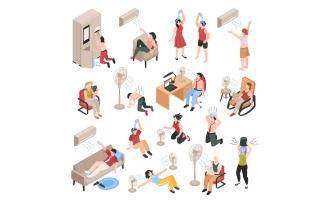 Isometric People Hot Air Conditioner Set 210112144 Vector Illustration Concept