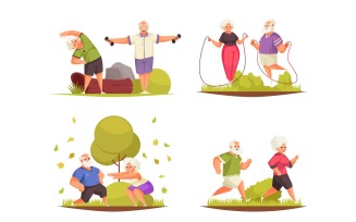 Old People Activity Fitness Compositions 210212609 Vector Illustration Concept