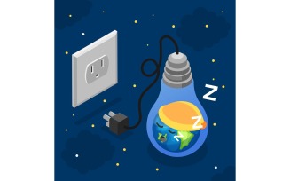 Earth Hour Isometric Background 210230125 Vector Illustration Concept