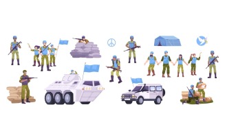 Peacekeepers Set Flat 210250717 Vector Illustration Concept
