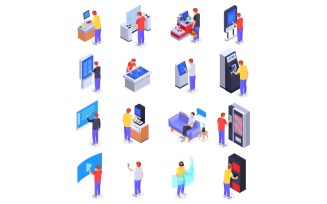 People Using Interfaces Isometric Set 210220139 Vector Illustration Concept