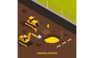 Toxic Waste Nuclear Chemical Pollusion Biohazard Isometric 210310107 Vector Illustration Concept