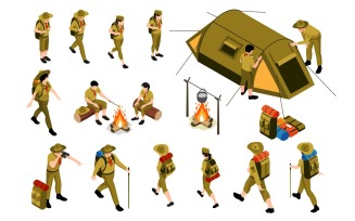 Isometric Boy Girl Scout Mentor Camp Set 210310522 Vector Illustration Concept