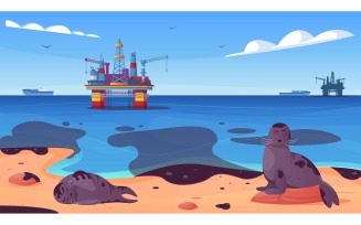 Oil Ocean Pollution Flat 210251126 Vector Illustration Concept