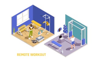 Gym Workout Fitness Isometric 210210106 Vector Illustration Concept