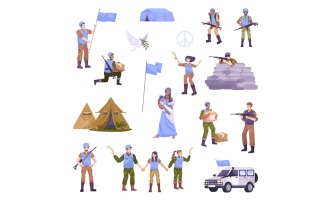 Peacekeepers Set Flat 210250726 Vector Illustration Concept
