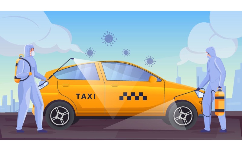 Taxi Disinfection Flat 210351124 Vector Illustration Concept