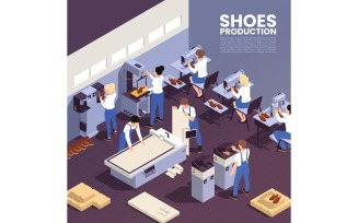 Footwear Factory Shoes Production Isometric 210410119 Vector Illustration Concept