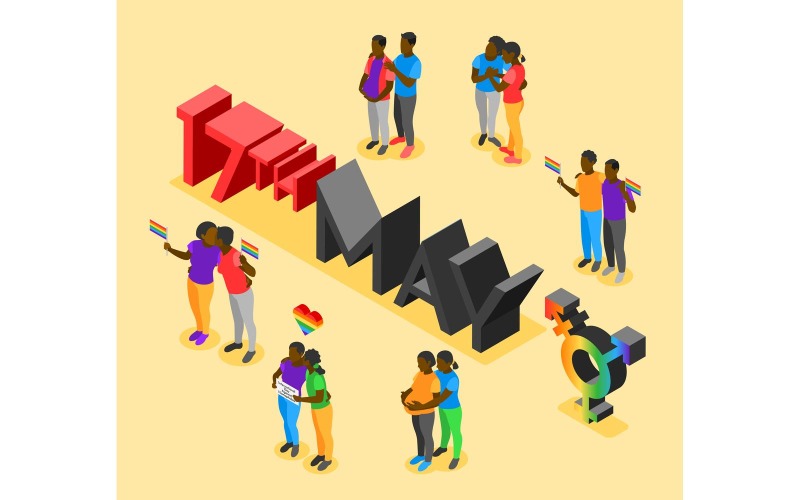 International Day Against Homophobia Isometric Composition 210330123 Vector Illustration Concept