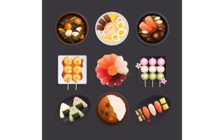 Traditional Japanese Food Cuisine Flat 210230907 Vector Illustration Concept