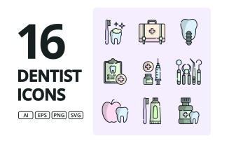 Dentist Icons With Outline, Color And Dual Tone Variations