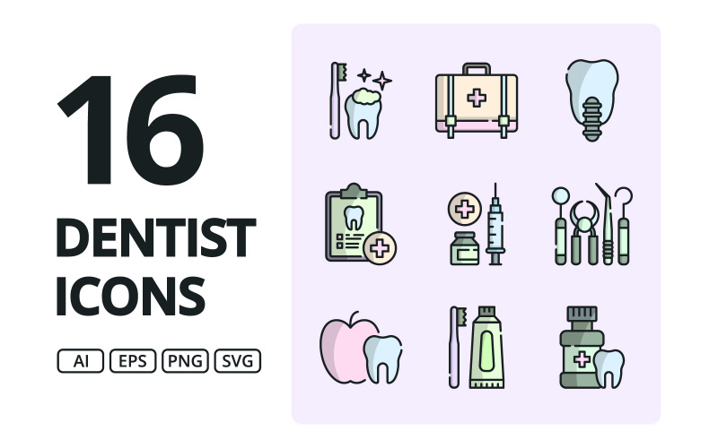 Dentist Icons With Outline, Color And Dual Tone Variations Icon Set