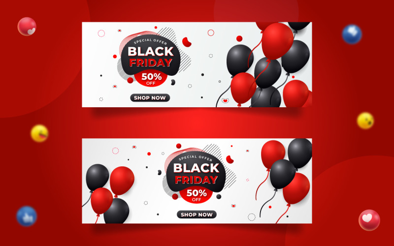 Modern Black Friday Facebook Cover with 3d Balloons Social Media