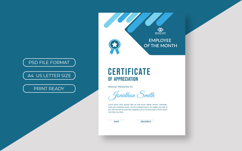 Certificate Layout with Flat and Blue Shape Certificate Template