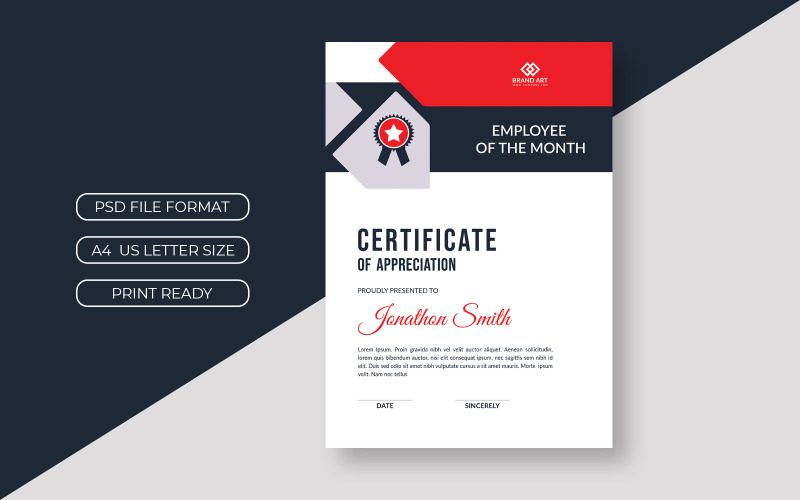 Certificate Layout with Sidebar and Red Shape Certificate Template