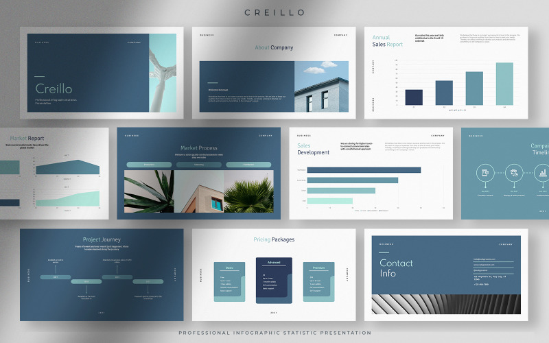 Creillo - Blue Lake Professional Infographic Statistics Presentation PowerPoint Template