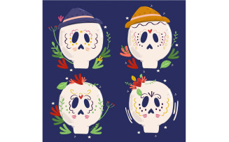 Day of The Dead Skulls Mexico Celebration Illustration