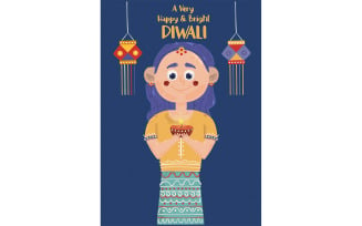 Happy Diwali with A Little Girl Illustration