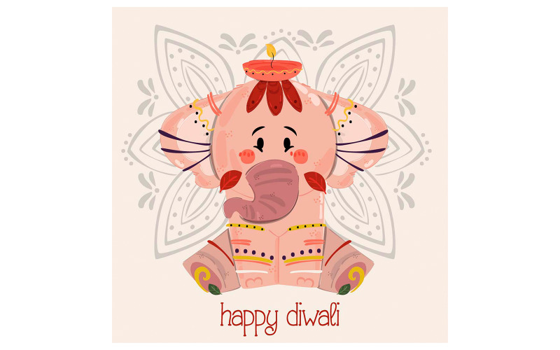 Happy Diwali with Elephant Illustration