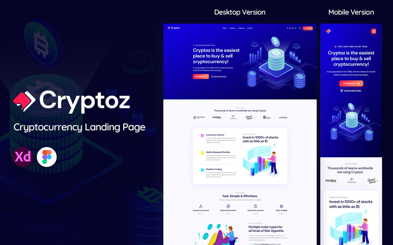 Cryptoz cryptocurrency landing Page Kit UI Element