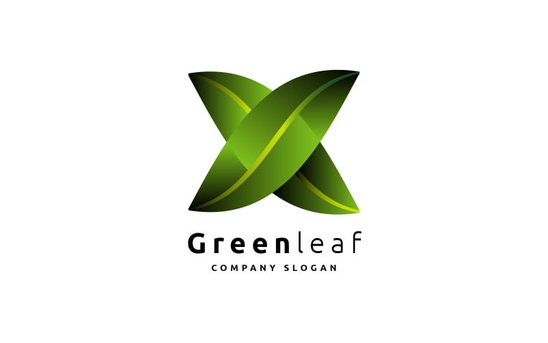 Green Leaf with X Letter Logo Logo Template