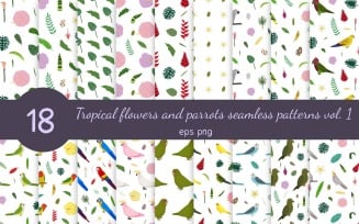 Parrots And Tropical Flowers Seamless Pattern Collection Vol.1