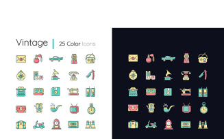 Vintage Style Light And Dark Theme RGB Color Icons Set