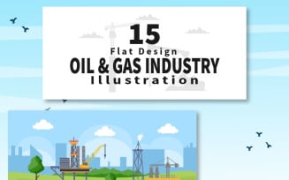 15 Oil Gas Fuel Industry Vector Illustration