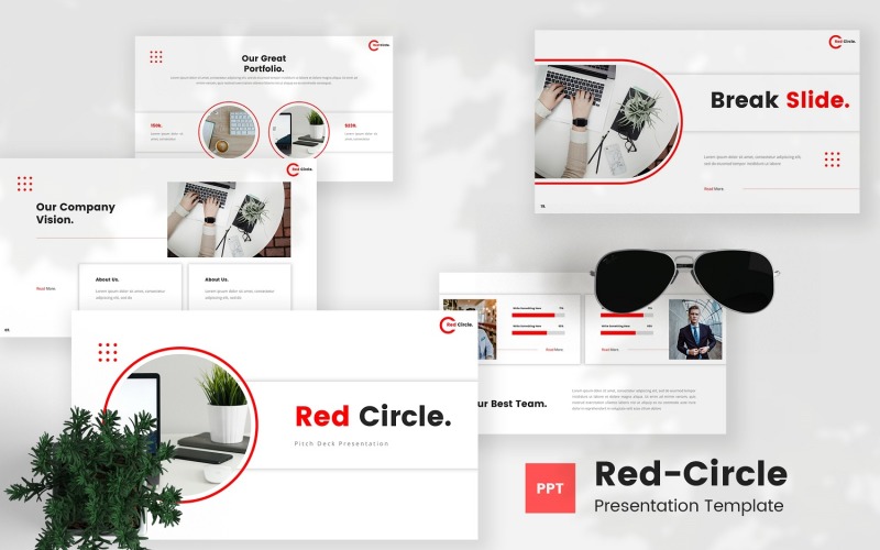 Red Circle - Pitch Deck Portfolio Template PowerPoint Template