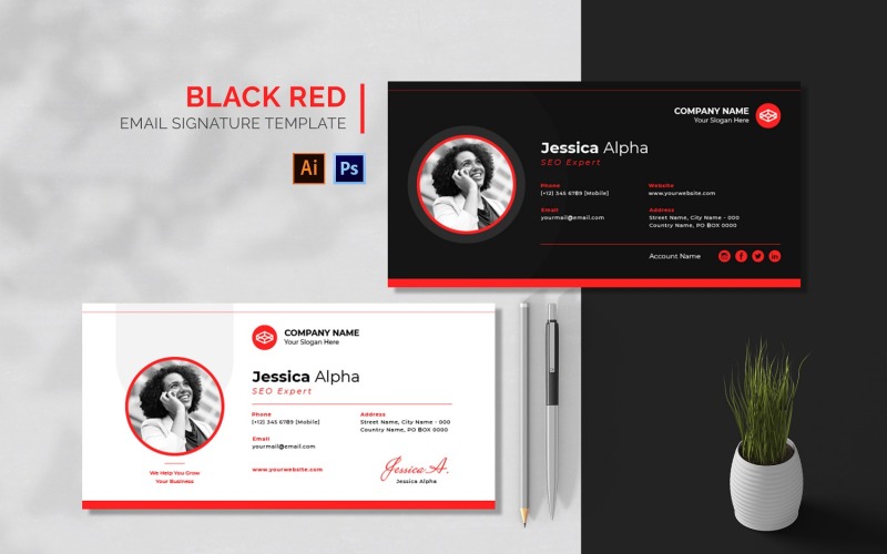 Black Red Business Email Signature Corporate Identity
