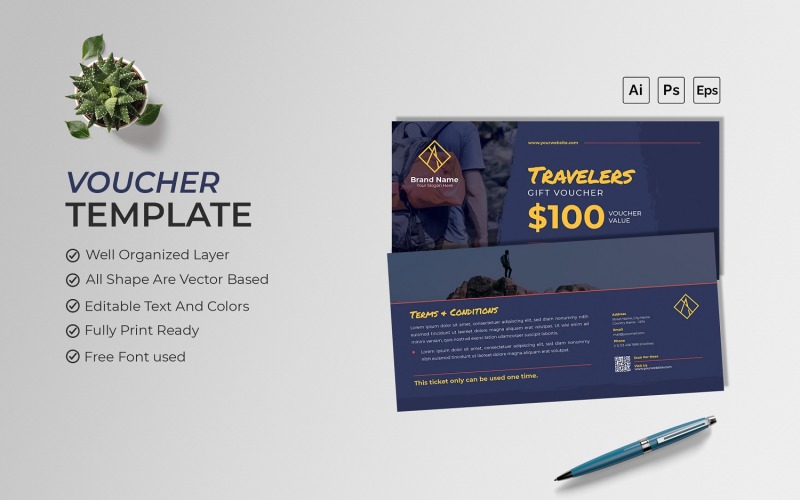 Traveler Gift Voucher Print Template Corporate Identity