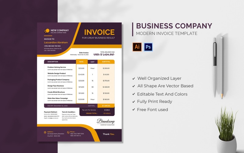 Business Company Invoice Template Corporate Identity