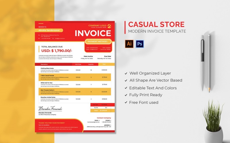 Casual Store Invoice Template Corporate Identity