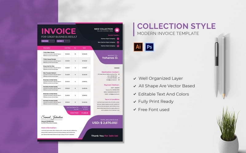 Collection Style Invoice Template Corporate Identity