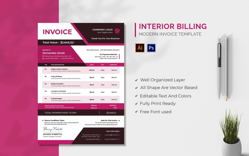 Interior Billing Invoice Template Corporate Identity