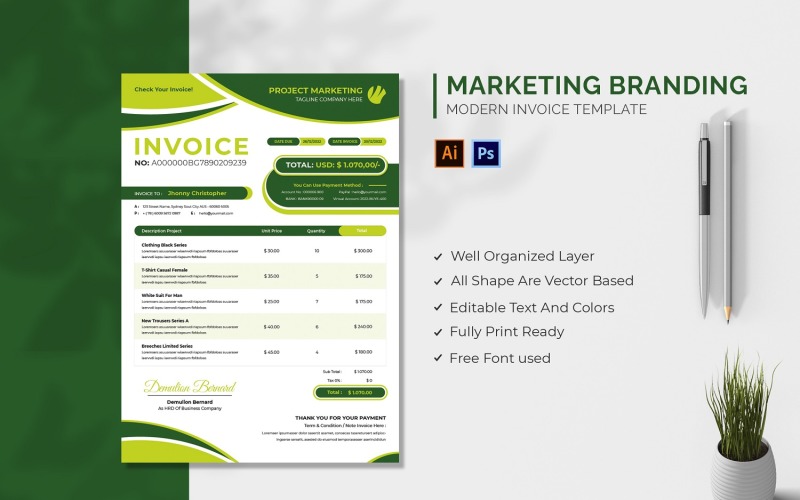Marketing Branding Invoice Template Corporate Identity