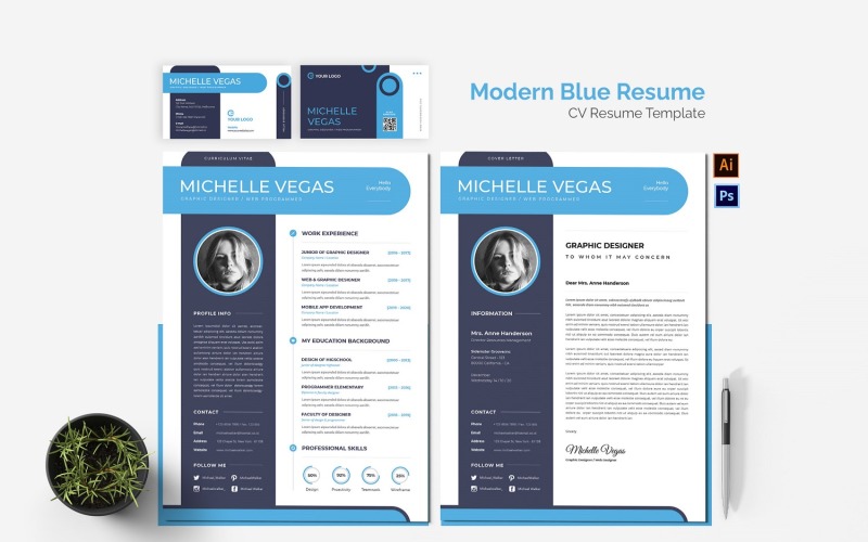 Modern Blue CV Resume Set Resume Template