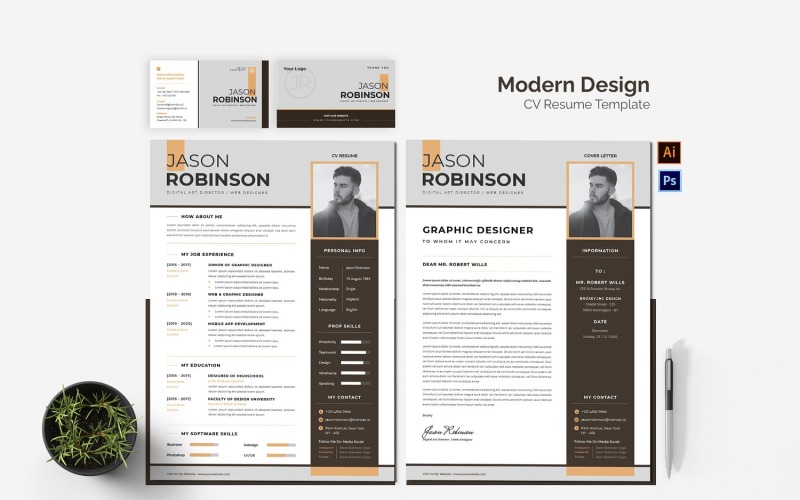 Modern Design CV Resume Set Resume Template